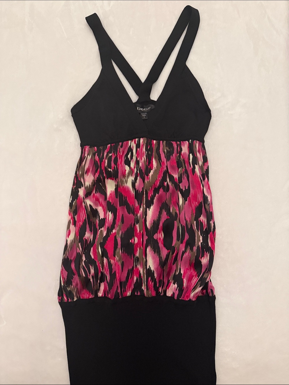 bebe Black & Pink Animal-Print Empire-Waist Tank Y2K